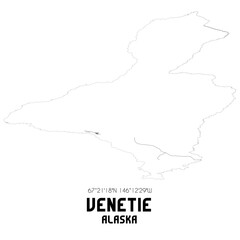 Venetie Alaska. US street map with black and white lines.