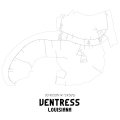 Ventress Louisiana. US street map with black and white lines.