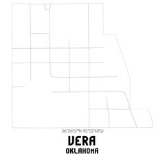Vera Oklahoma. US street map with black and white lines.