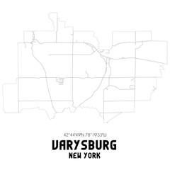 Varysburg New York. US street map with black and white lines.