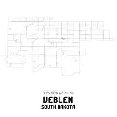 Veblen South Dakota. US street map with black and white lines.