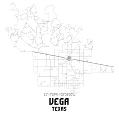 Vega Texas. US street map with black and white lines.