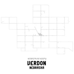 Verdon Nebraska. US street map with black and white lines.