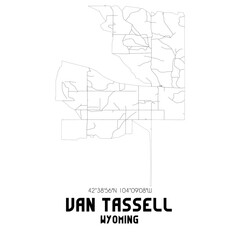 Van Tassell Wyoming. US street map with black and white lines.