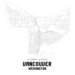 Vancouver Washington. US street map with black and white lines.