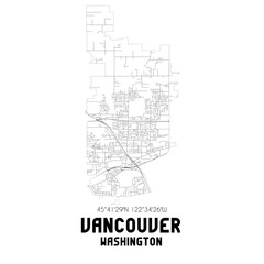 Vancouver Washington. US street map with black and white lines.