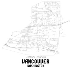 Vancouver Washington. US street map with black and white lines.