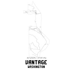 Vantage Washington. US street map with black and white lines.