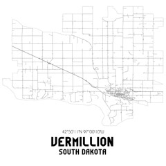 Vermillion South Dakota. US street map with black and white lines.