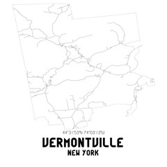 Vermontville New York. US street map with black and white lines.