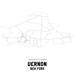 Vernon New York. US street map with black and white lines.