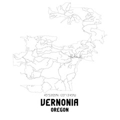 Vernonia Oregon. US street map with black and white lines.