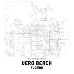 Vero Beach Florida. US street map with black and white lines.