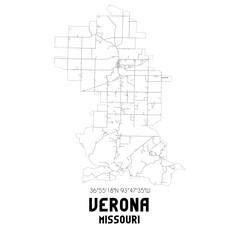 Verona Missouri. US street map with black and white lines.