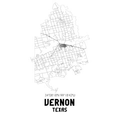 Vernon Texas. US street map with black and white lines.
