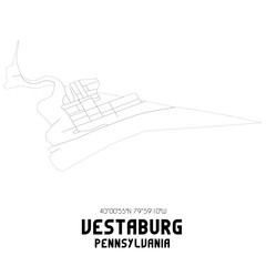 Vestaburg Pennsylvania. US street map with black and white lines.