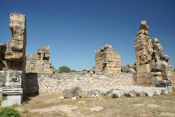 Fototapeta na wymiar Hadrianic Baths in Aphrodisias Ancient City in Aydin, Turkiye