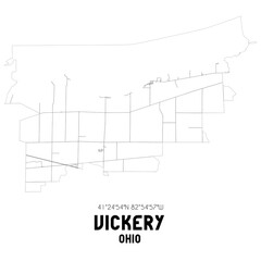 Vickery Ohio. US street map with black and white lines.
