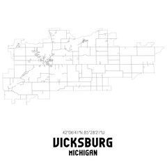 Vicksburg Michigan. US street map with black and white lines.