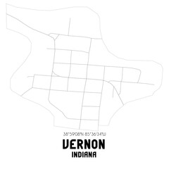 Vernon Indiana. US street map with black and white lines.