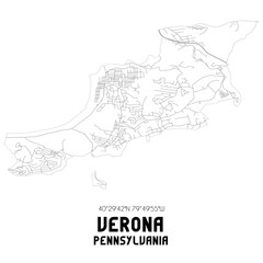Verona Pennsylvania. US street map with black and white lines.