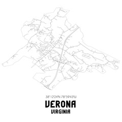 Verona Virginia. US street map with black and white lines.