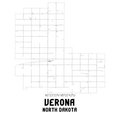 Verona North Dakota. US street map with black and white lines.