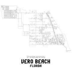 Vero Beach Florida. US street map with black and white lines.