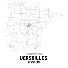 Versailles Missouri. US street map with black and white lines.