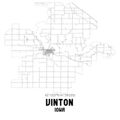 Vinton Iowa. US street map with black and white lines.