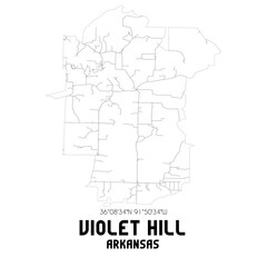 Violet Hill Arkansas. US street map with black and white lines.