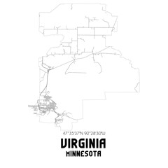 Virginia Minnesota. US street map with black and white lines.