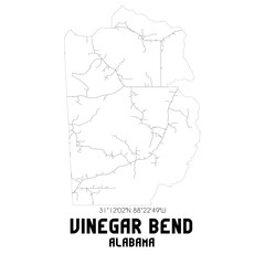 Vinegar Bend Alabama. US street map with black and white lines.