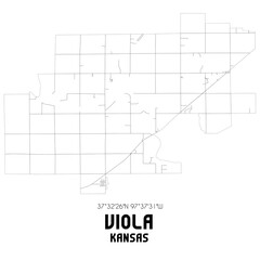 Viola Kansas. US street map with black and white lines.
