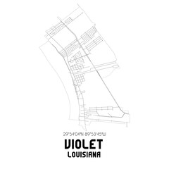 Violet Louisiana. US street map with black and white lines.