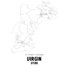 Virgin Utah. US street map with black and white lines.