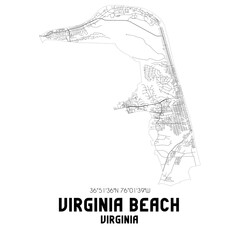 Virginia Beach Virginia. US street map with black and white lines.