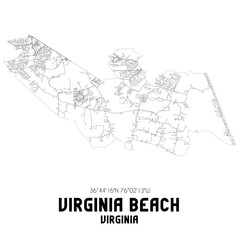 Virginia Beach Virginia. US street map with black and white lines.