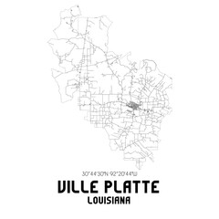 Ville Platte Louisiana. US street map with black and white lines.