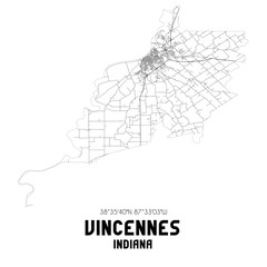 Vincennes Indiana. US street map with black and white lines.