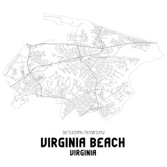 Fototapeta na wymiar Virginia Beach Virginia. US street map with black and white lines.