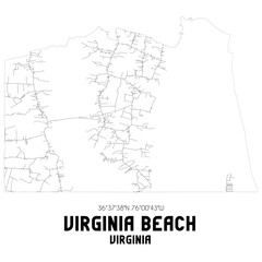 Virginia Beach Virginia. US street map with black and white lines.