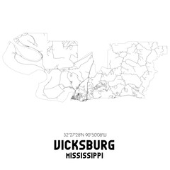Vicksburg Mississippi. US street map with black and white lines.