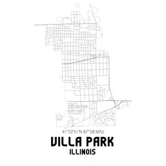 Villa Park Illinois. US street map with black and white lines.