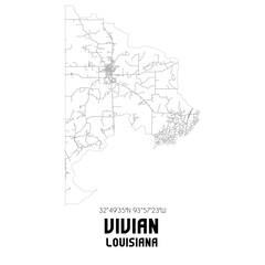 Vivian Louisiana. US street map with black and white lines.