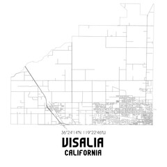 Visalia California. US street map with black and white lines.