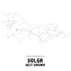 Volga West Virginia. US street map with black and white lines.