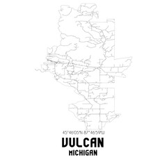 Vulcan Michigan. US street map with black and white lines.