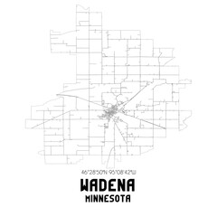 Wadena Minnesota. US street map with black and white lines.
