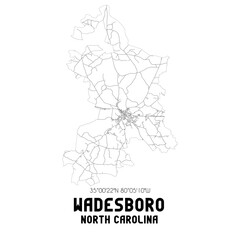 Wadesboro North Carolina. US street map with black and white lines.